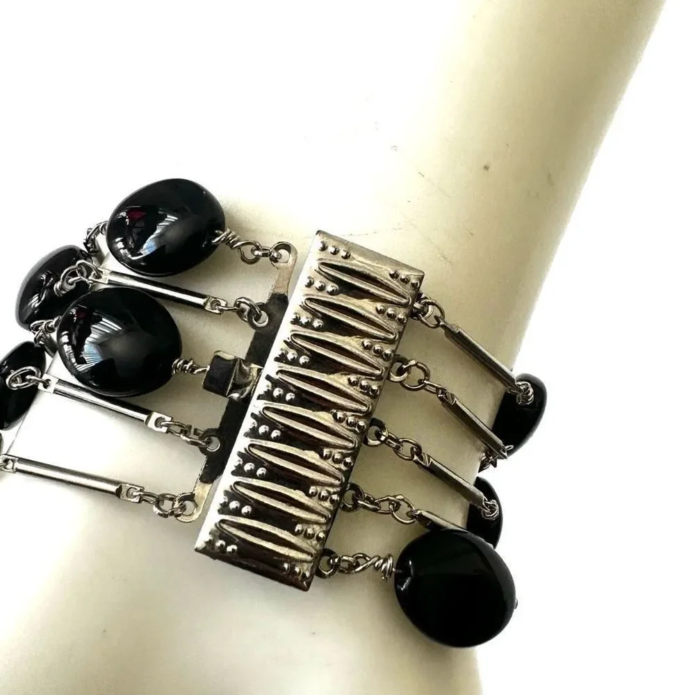Black silver multi strand bracelet black silver